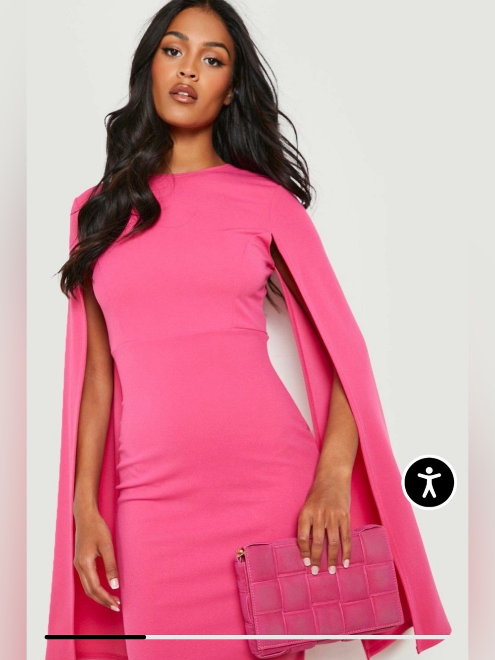 Boohoo Hot Pink Cape Sleeve Midi Bodycon Dress